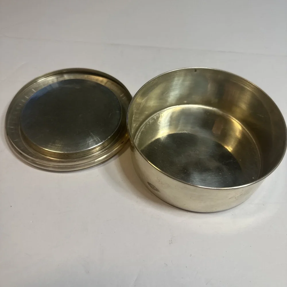 Vintage Round Silver Trinket Box With Porcelain Lid 4 1/2